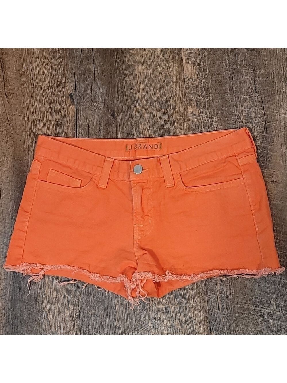 J Brand Low Rise Cutoff Shorts Bright Orange SZ 26
